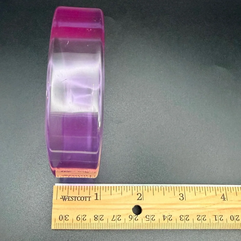 Square Bangle Bracelet Size 8.25 Purple Acrylic Chunky Retro Statement